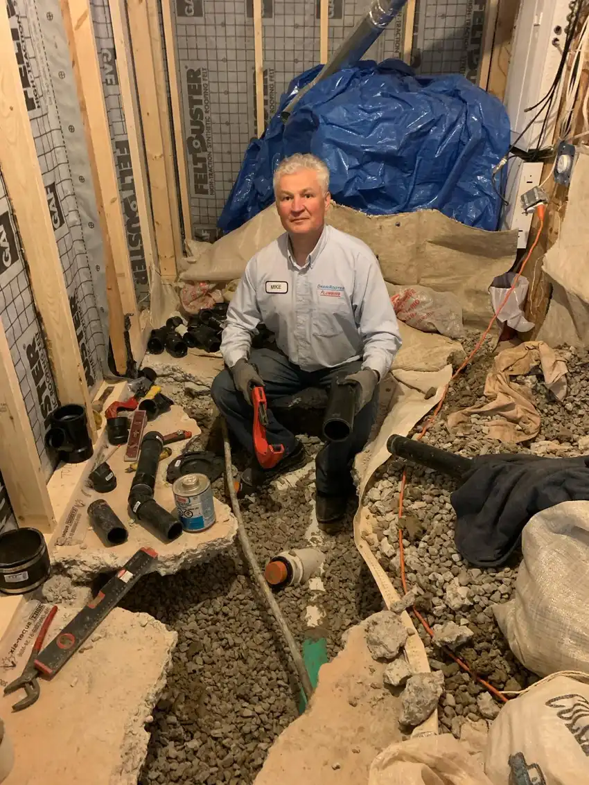 DrainRooter Plumbing drain cleaning job in progress